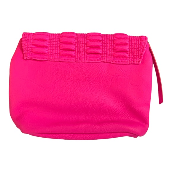 NEW Elizabeth Arden Hot Pink Cosmetic Pouch Faux Leather Basket Weave Bag - Picture 4 of 6
